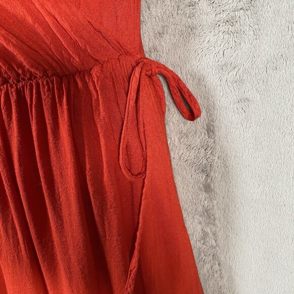 Red Wide Leg Palazzo Jumpsuit M Cotton V Neck Lightweight Summer Travel Resort - Picture 4 of 15